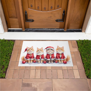 Siberian Cat Christmas Dress Santa Hat Doormat