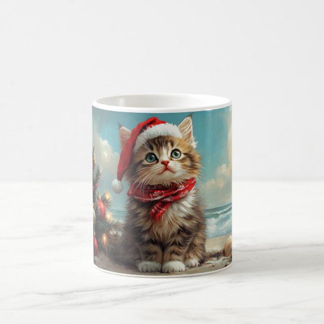 Siberian Cat Christmas Vintage Beach Coffee Mug (Center)