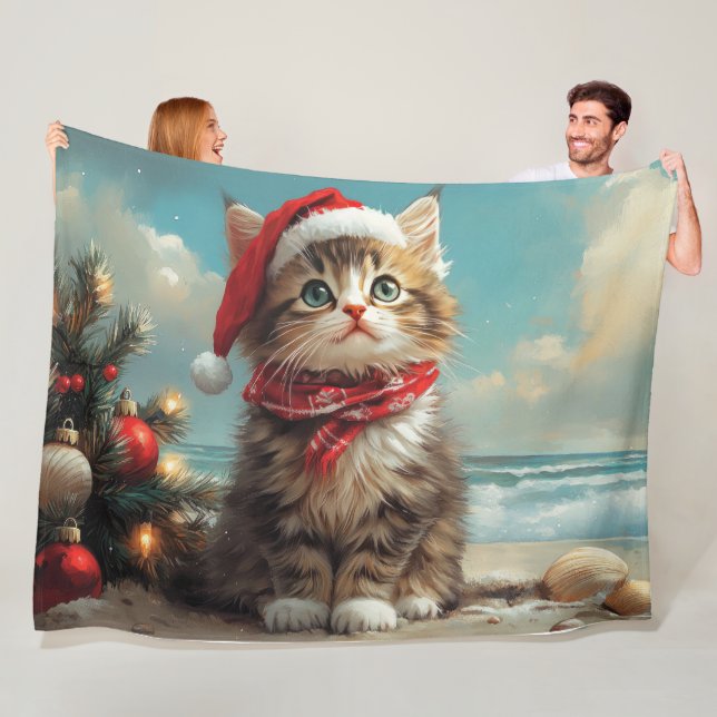 Siberian Cat Christmas Vintage Beach Fleece Blanket (In Situ)