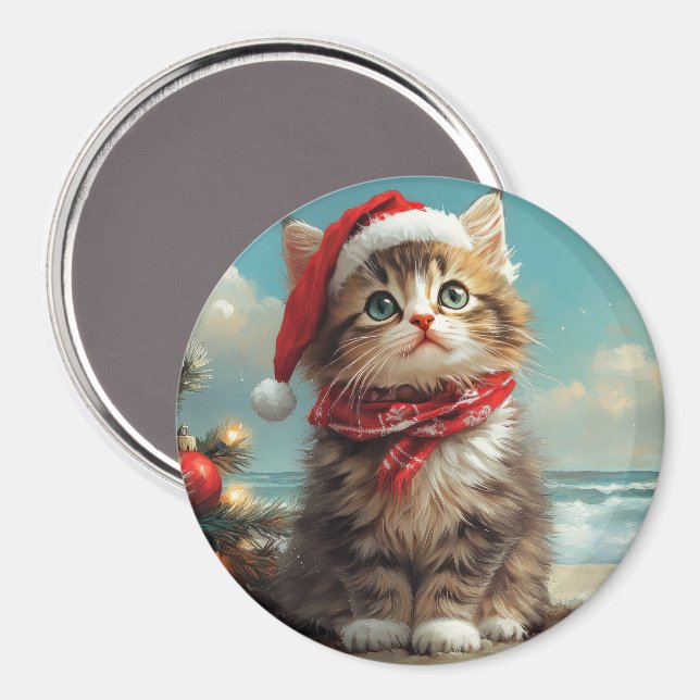Siberian Cat Christmas Vintage Beach Magnet (Front/Back)