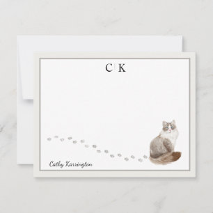 Siberian Cat Gray Border Monogram Name Card