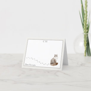 Siberian Cat Grey Border Monogram Name Folded Thank You Card