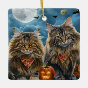 Siberian Cat Halloween Spooky  Ceramic Ornament