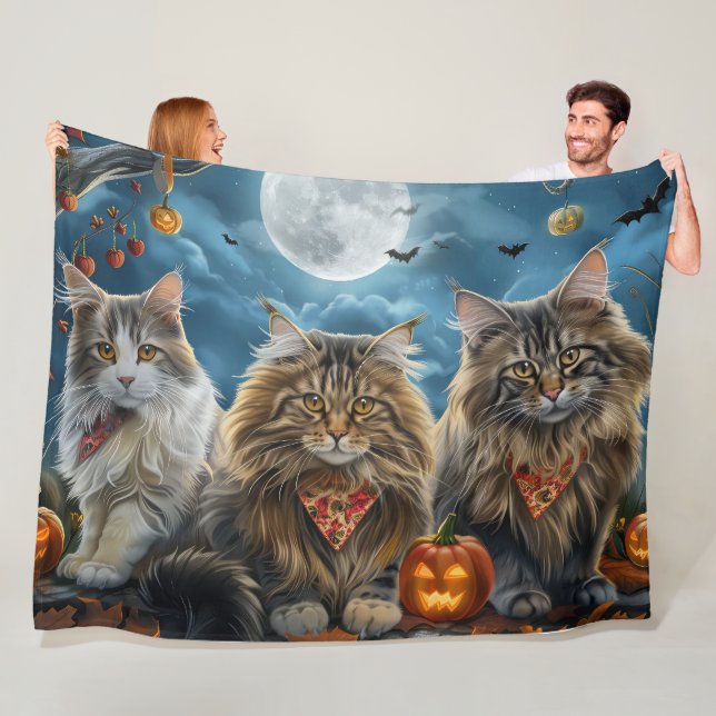 Siberian Cat Halloween Spooky  Fleece Blanket (In Situ)