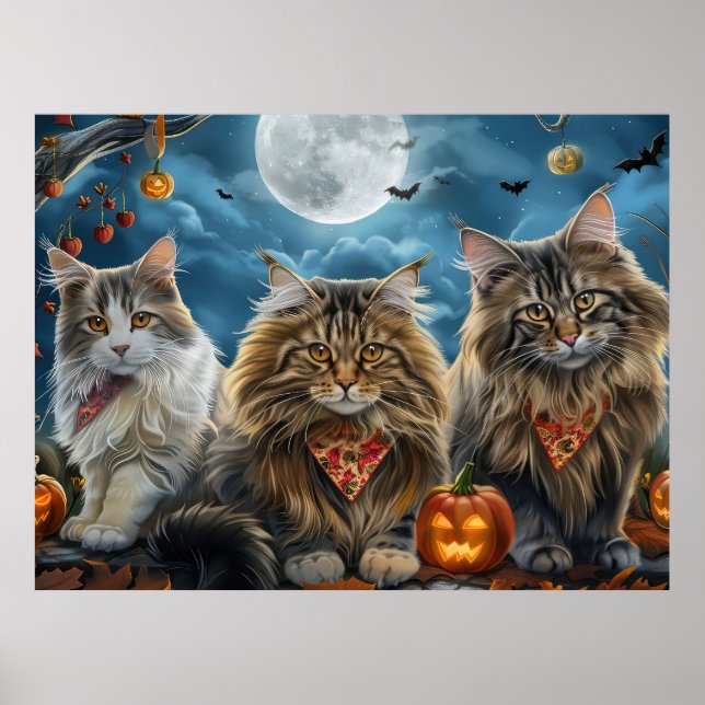 Siberian Cat Halloween Spooky  Poster (Front)