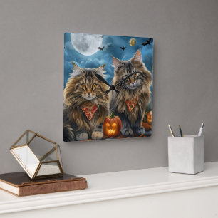 Siberian Cat Halloween Spooky Square Wall Clock