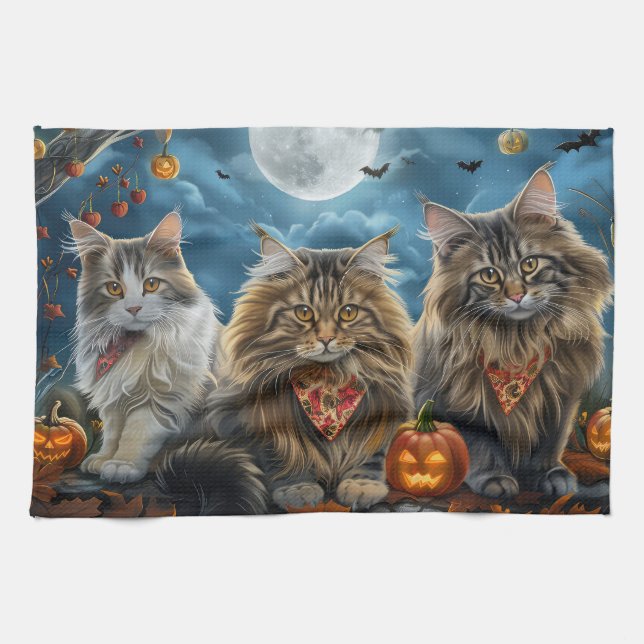 Siberian Cat Halloween Spooky  Tea Towel (Horizontal)