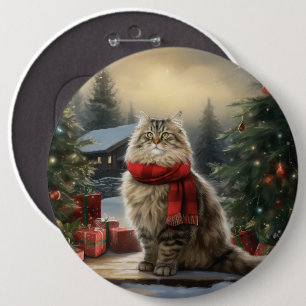 Siberian Cat in Snow Christmas 6 Cm Round Badge
