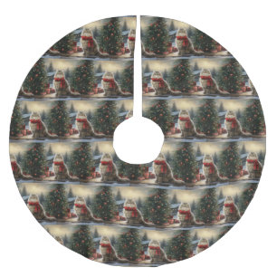 Siberian Cat in Snow Christmas Brushed Polyester Tree Skirt