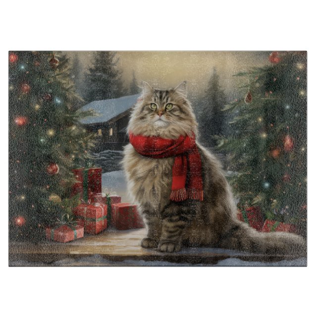 Siberian Cat in Snow Christmas Cutting Board (Front)