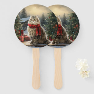 Siberian Cat in Snow Christmas Hand Fan