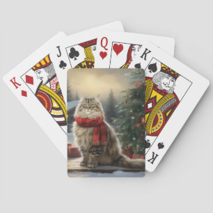Siberian Cat in Snow Christmas Playing Cards