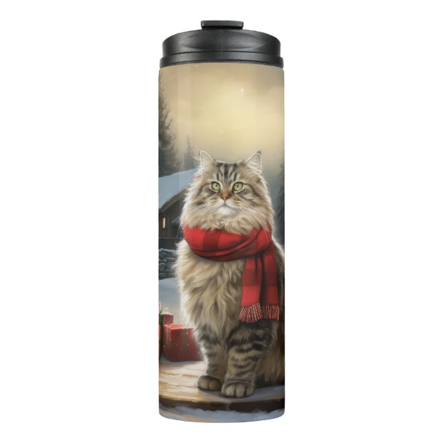 Siberian Cat in Snow Christmas Thermal Tumbler (Front)