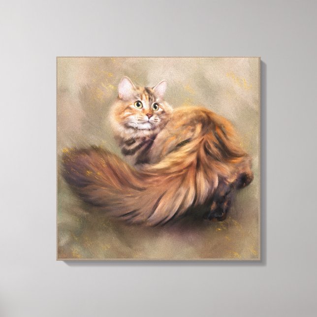 Siberian cat portrait art drawing oil canvas print (Front)