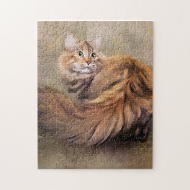 Siberian cat portrait art oil jigsaw puzzle (Vertical)
