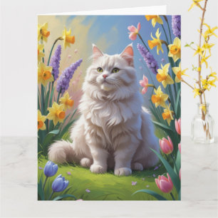 Siberian Cat Spring Flowers Painting Card