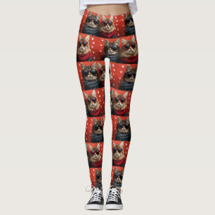 Siberian Cat with Heart Roses Valentine's Day Leggings