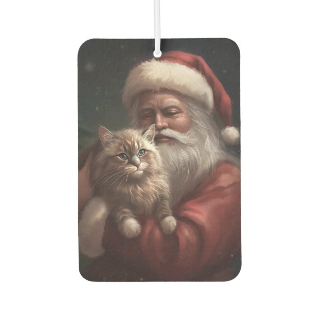 Siberian Cat With Santa Claus Festive Christmas  Car Air Freshener (Front)