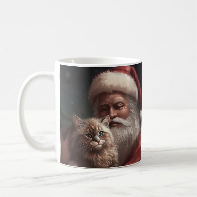 Siberian Cat With Santa Claus Festive Christmas  Coffee Mug (Left)
