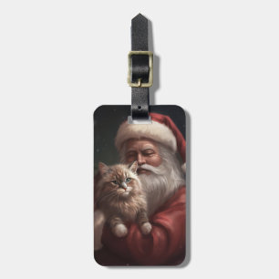 Siberian Cat With Santa Claus Festive Christmas  Luggage Tag