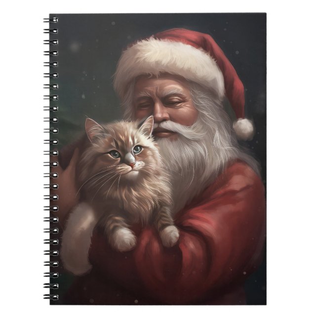 Siberian Cat With Santa Claus Festive Christmas  Notebook (Front)