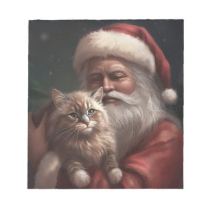 Siberian Cat With Santa Claus Festive Christmas  Notepad