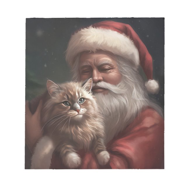 Siberian Cat With Santa Claus Festive Christmas  Notepad (Front)