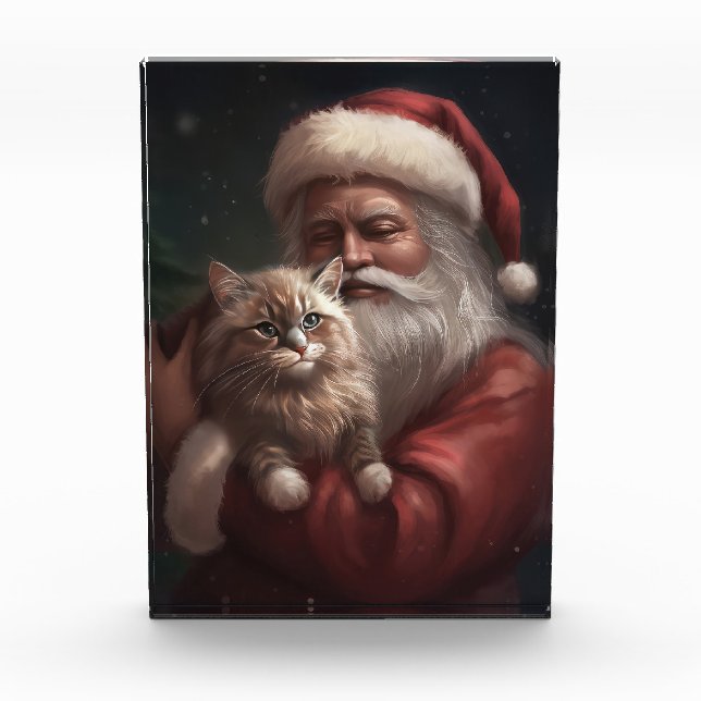 Siberian Cat With Santa Claus Festive Christmas  Photo Block (Front)