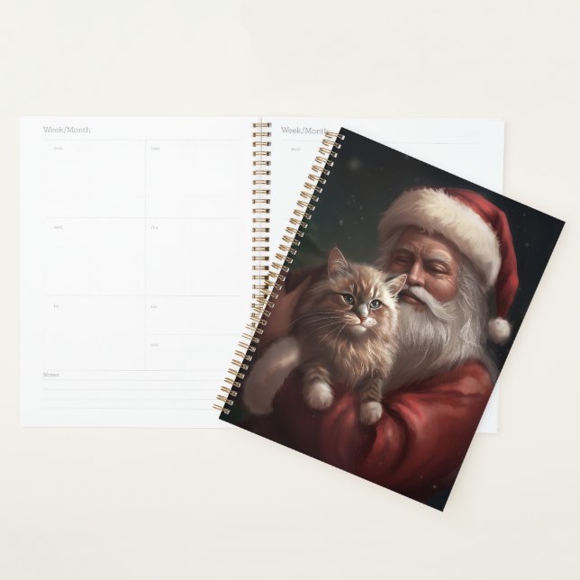 Siberian Cat With Santa Claus Festive Christmas  Planner (Display)