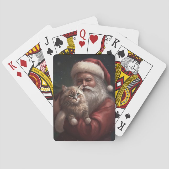 Siberian Cat With Santa Claus Festive Christmas  Playing Cards (Back)