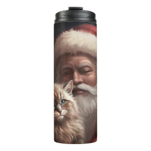 Siberian Cat With Santa Claus Festive Christmas Thermal Tumbler