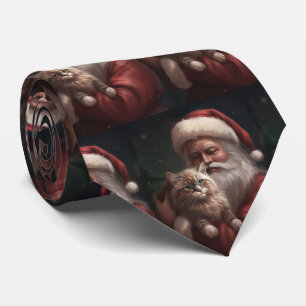 Siberian Cat With Santa Claus Festive Christmas Tie