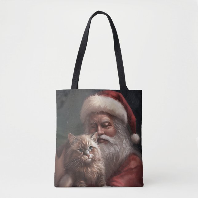 Siberian Cat With Santa Claus Festive Christmas  Tote Bag (Front)