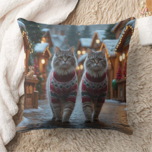 Siberian Cats Christmas Snow Holiday Cushion