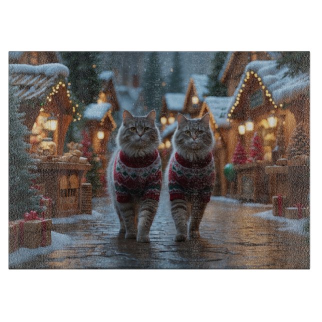 Siberian Cats Christmas Snow Holiday  Cutting Board (Front)