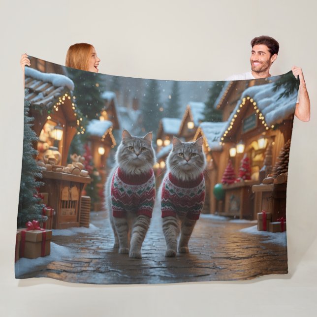 Siberian Cats Christmas Snow Holiday  Fleece Blanket (In Situ)