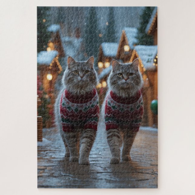 Siberian Cats Christmas Snow Holiday  Jigsaw Puzzle (Vertical)