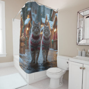 Siberian Cats Christmas Snow Holiday  Shower Curtain