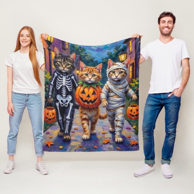 Siberian Cats Trick-or-Treating Halloween Costumes Fleece Blanket (In Situ)