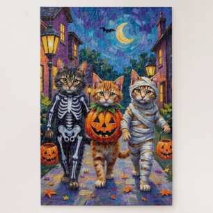 Siberian Cats Trick-or-Treating Halloween Costumes Jigsaw Puzzle