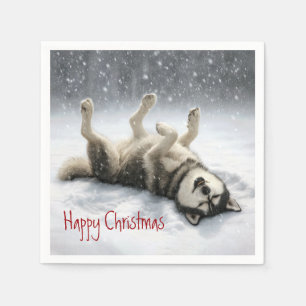 Siberian Huskey Creating a Snow Angel Napkin