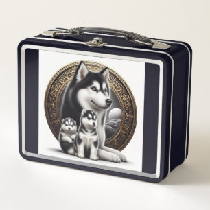 Siberian Huskie and Puppies, Metal Lunch Box