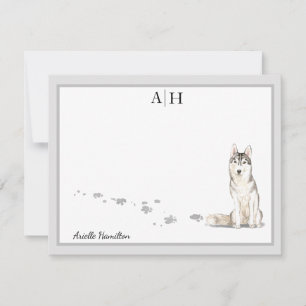 Siberian Huskie Grey Border Monogram Personalised Card
