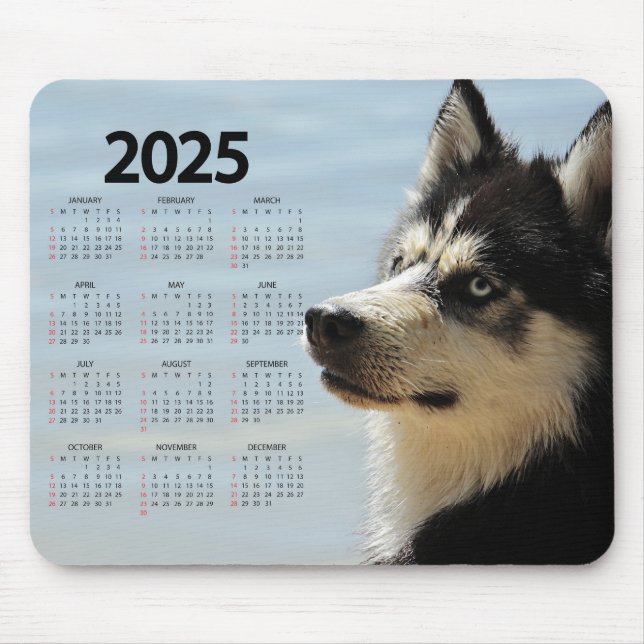 Siberian Husky 2025 Dog Calendar Mouse Mat (Front)