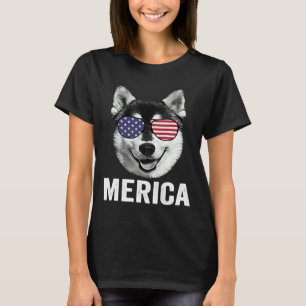 Siberian Husky 4th Of July Dog Merica Usa Flag Me T-Shirt