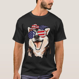 Siberian Husky American Flag Sunglasses July 4th T-Shirt