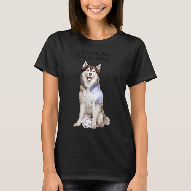 Siberian Husky And Rose T-Shirt (Front)