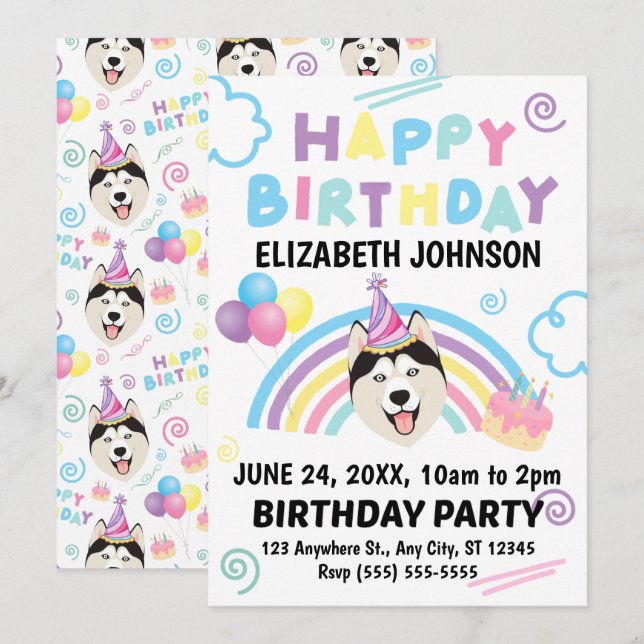 Siberian Husky Birthday Invitation (Front/Back)