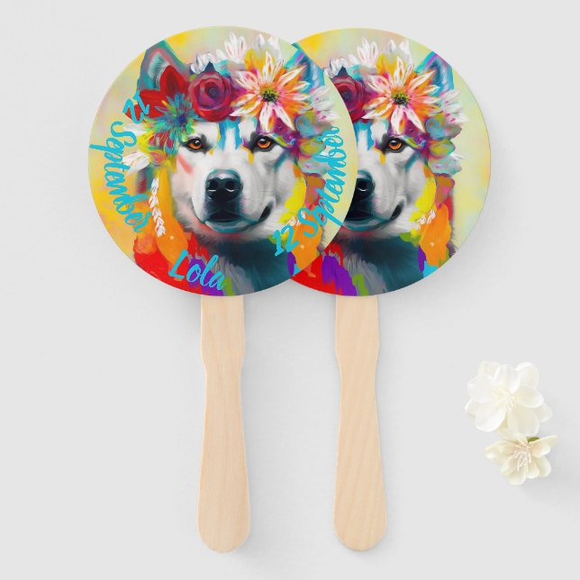 Siberian Husky Birthday Party   Hand Fan (Front and Back)