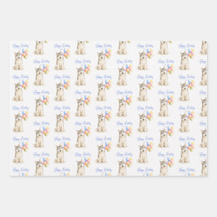 Siberian Husky Birthday Wrapping Paper Sheet